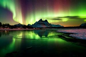 aurore paysage avec nord lumières, génératif ai photo