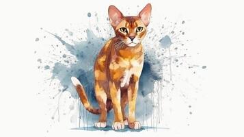 aquarelle portrait de abyssinien chat sur blanc Contexte avec éclaboussures. génératif ai photo