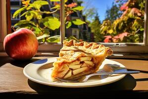 ai génératif. Pomme tarte sur le tableau. photo