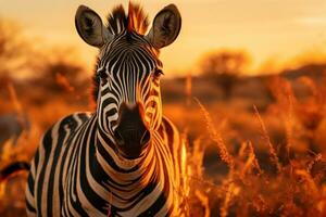 gracieux zèbre pâturage dans le africain savane - faune la photographie, ai génératif photo