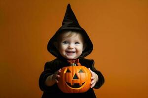 un illustration de les enfants portant une Halloween costume , ai généré photo