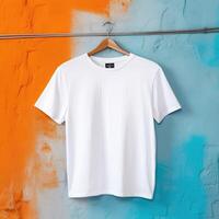 illustration de une blanc plaine T-shirt maquette, ai généré photo