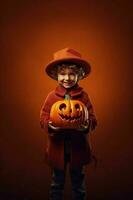 un illustration de les enfants portant une Halloween costume , ai généré photo