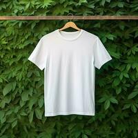 illustration de une blanc plaine T-shirt maquette, ai généré photo