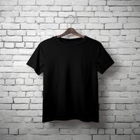 illustration de une noir plaine T-shirt maquette, ai généré photo