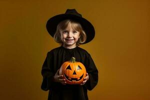 un illustration de les enfants portant une Halloween costume , ai généré photo