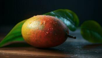 fraîcheur de la nature biologique croissance, mûr fruit sur rustique table généré par ai photo