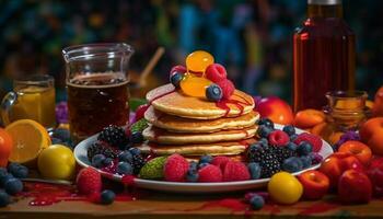 fraîcheur et douceur sur une en bois tableau, baie fruit dessert généré par ai photo