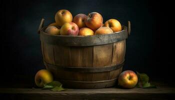 juteux pomme, Frais de le cultiver, une en bonne santé l'automne casse-croûte généré par ai photo