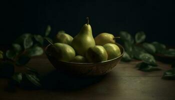 fraîcheur de mûr fruit sur une en bois tableau, la nature en bonne santé gourmet généré par ai photo