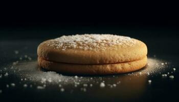 fraîchement cuit fait maison macaron, une sucré indulgence sur rustique en bois table généré par ai photo