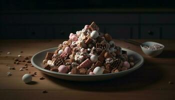 indulgent fait maison Chocolat amande biscuit empiler tentation généré par ai photo