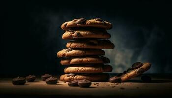 sucré fait maison Chocolat puce biscuit empiler sur table généré par ai photo