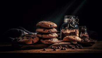fait maison biologique flocons d'avoine biscuit sur rustique table généré par ai photo