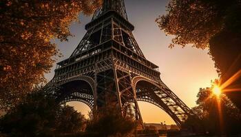 Parisien horizon à crépuscule, une majestueux monument généré par ai photo