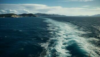 yacht voiles par étourdissant paysage marin, aventure attend généré par ai photo