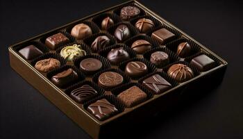 foncé et Lait Chocolat truffe indulgence boîte généré par ai photo