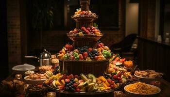 gourmet buffet avec Frais fruit et Chocolat généré par ai photo