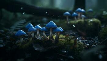 Frais mouche agaric casquettes dans l'automne forêt généré par ai photo