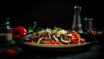 grillé gourmet repas avec Frais biologique des légumes généré par ai photo