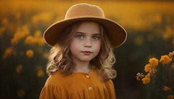 mignonne caucasien fille souriant, profiter la nature beauté généré par ai photo