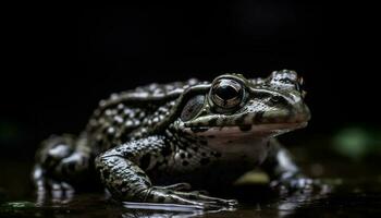 vert crapaud séance dans humide marais l'eau généré par ai photo