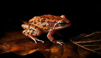 toxique crapaud séance sur humide feuille, à la recherche généré par ai photo