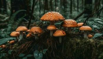 Pointé mouche agaric champignon grandit dans forêt généré par ai photo