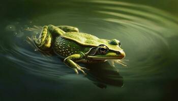 vert crapaud séance dans humide marais étang généré par ai photo