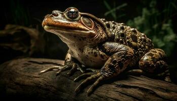 Pointé crapaud séance, à la recherche à caméra étroitement généré par ai photo