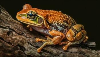 toxique crapaud séance sur humide branche en plein air généré par ai photo