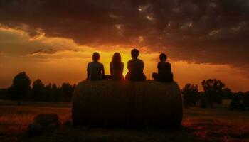 famille séance sur foins, profiter la nature beauté généré par ai photo