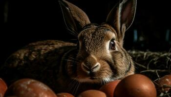 duveteux bébé lapin séance dans printemps herbe généré par ai photo