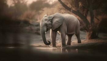 africain l'éléphant en marchant dans tranquille tropical forêt généré par ai photo