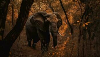 grand africain l'éléphant famille en marchant dans région sauvage généré par ai photo