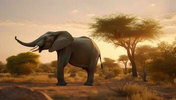 majestueux l'éléphant en marchant dans africain région sauvage paysage généré par ai photo