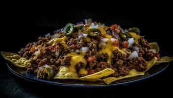 grillé du boeuf taco assiette avec Frais guacamole généré par ai photo