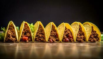 épicé du boeuf taco sur fait maison tortilla, Frais coriandre généré par ai photo