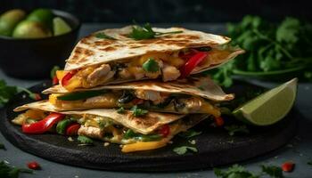 fraîchement grillé du boeuf taco avec fait maison guacamole généré par ai photo