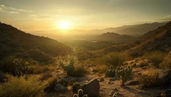 lever du soleil plus de tranquille Montagne gamme, la nature beauté généré par ai photo