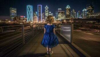 beauté dans mouvement, ville la vie illuminé à crépuscule généré par ai photo