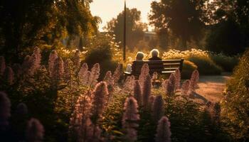 l'automne l'amour couple séance sur banc embrassement la nature généré par ai photo