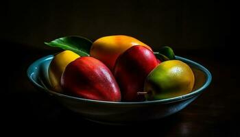 biologique fruit bol, une fête de fraîcheur généré par ai photo