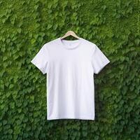 illustration de une blanc plaine T-shirt maquette, ai généré photo