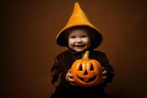 un illustration de les enfants portant une Halloween costume , ai généré photo