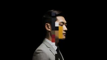 un illustration de une mode portrait de une homme combiné avec abstrait art., ai généré photo