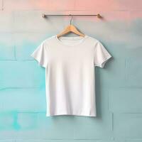 illustration de une blanc plaine T-shirt maquette, ai généré photo