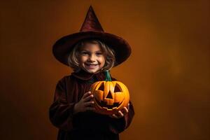 un illustration de les enfants portant une Halloween costume , ai généré photo