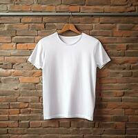 illustration de une blanc plaine T-shirt maquette, ai généré photo