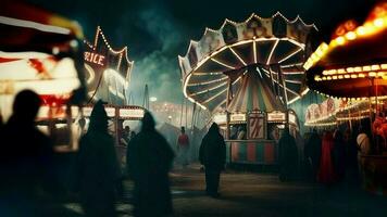 horreur scènes à cirque Jeux, délabré carnaval avec tordu monte et hanté carnaval effectuer photo